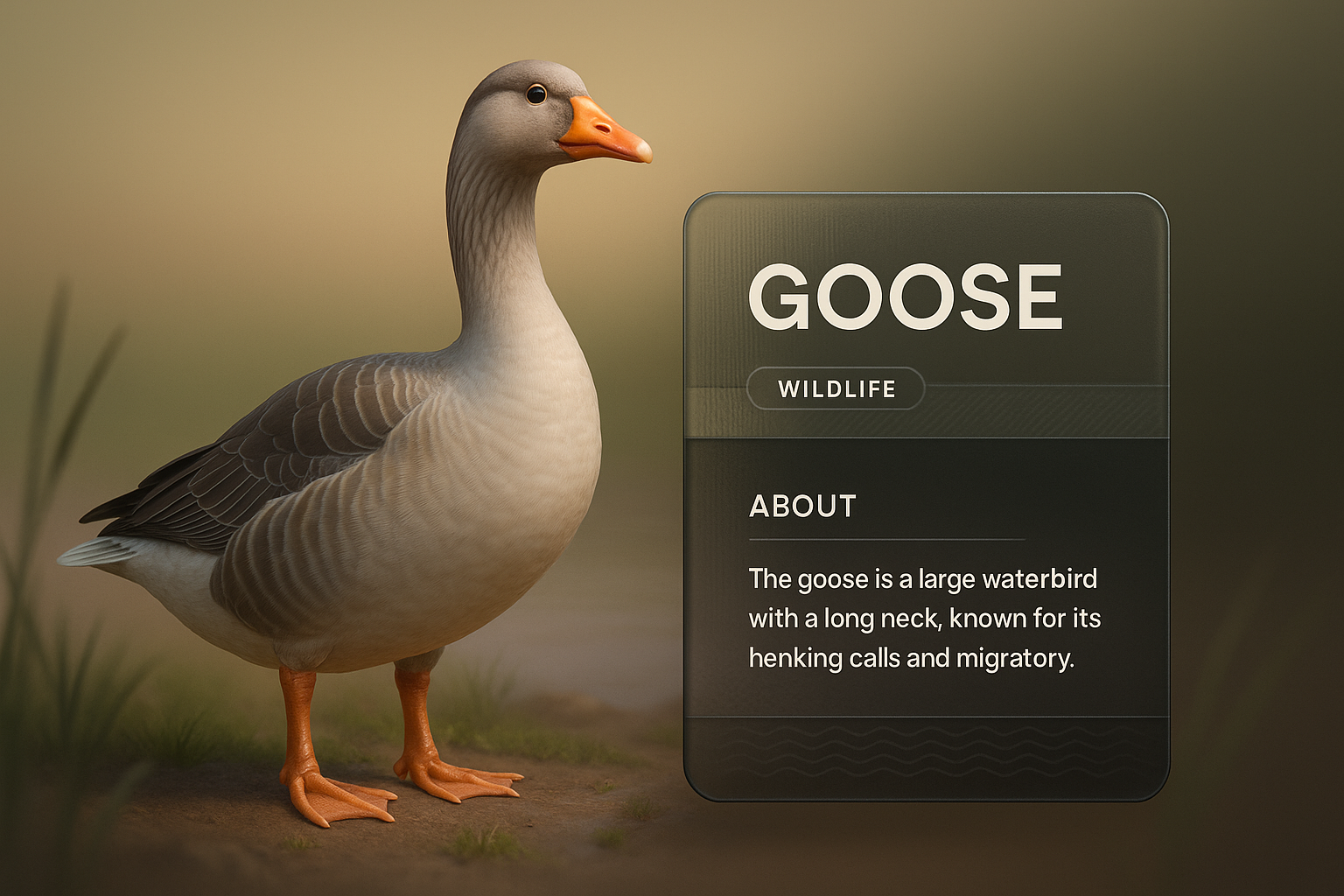Realistic 3D Illustration of a Goose with Informative Overlay