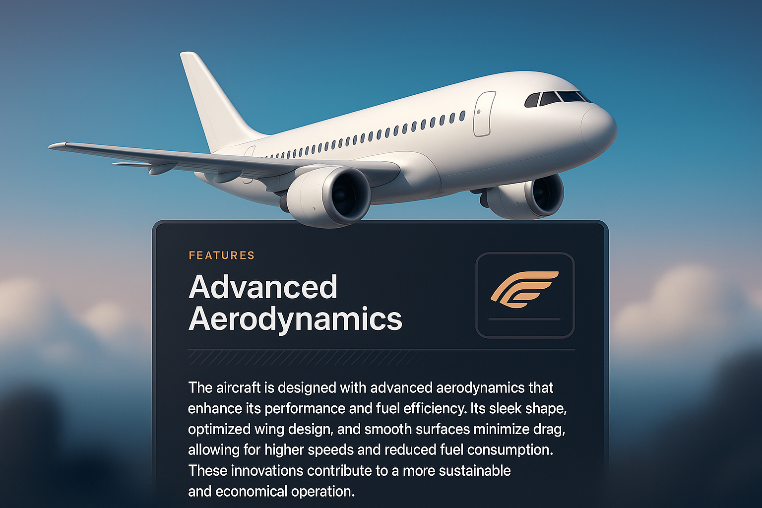 3D Illustration of an Airplane with Features Display