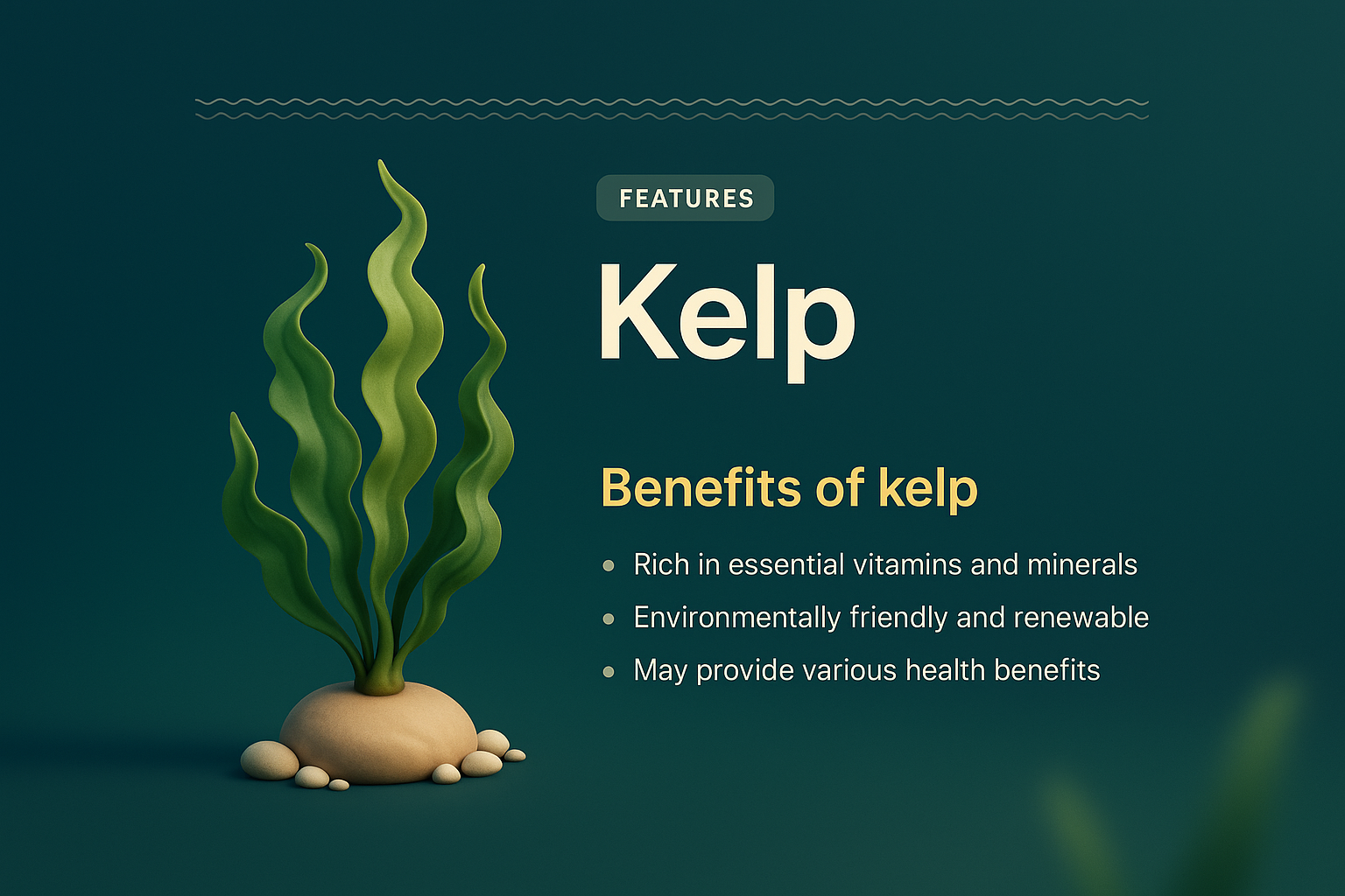 Landing Page Design for Kelp Features with 3D Illustration