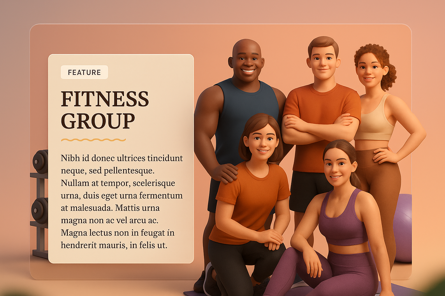 3D Illustration of a Fitness Group with Modern Design Elements