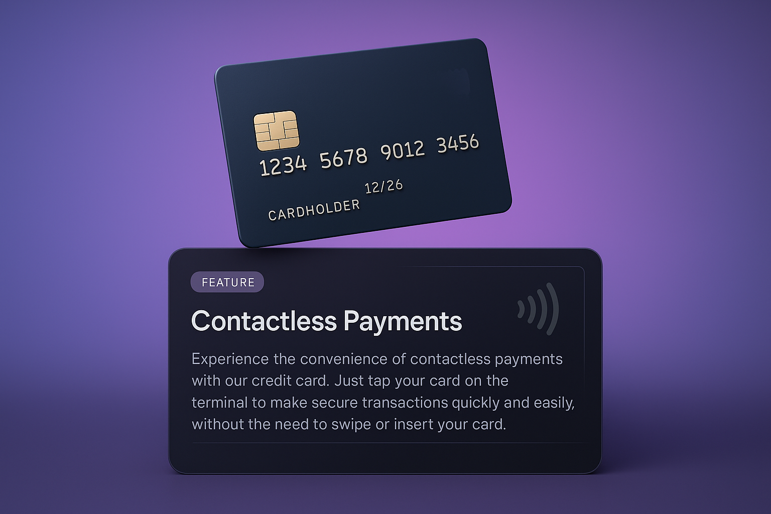 3D Credit Card Illustration with Contactless Payment Feature