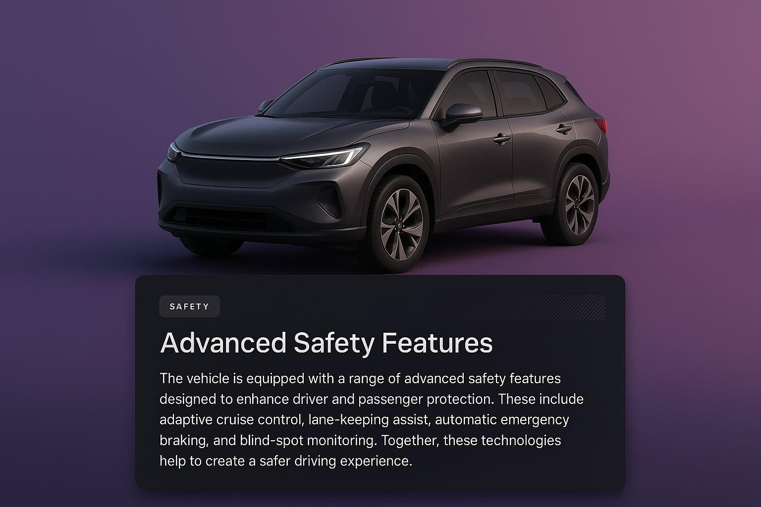 3D Illustration of a Modern Vehicle with Safety Features