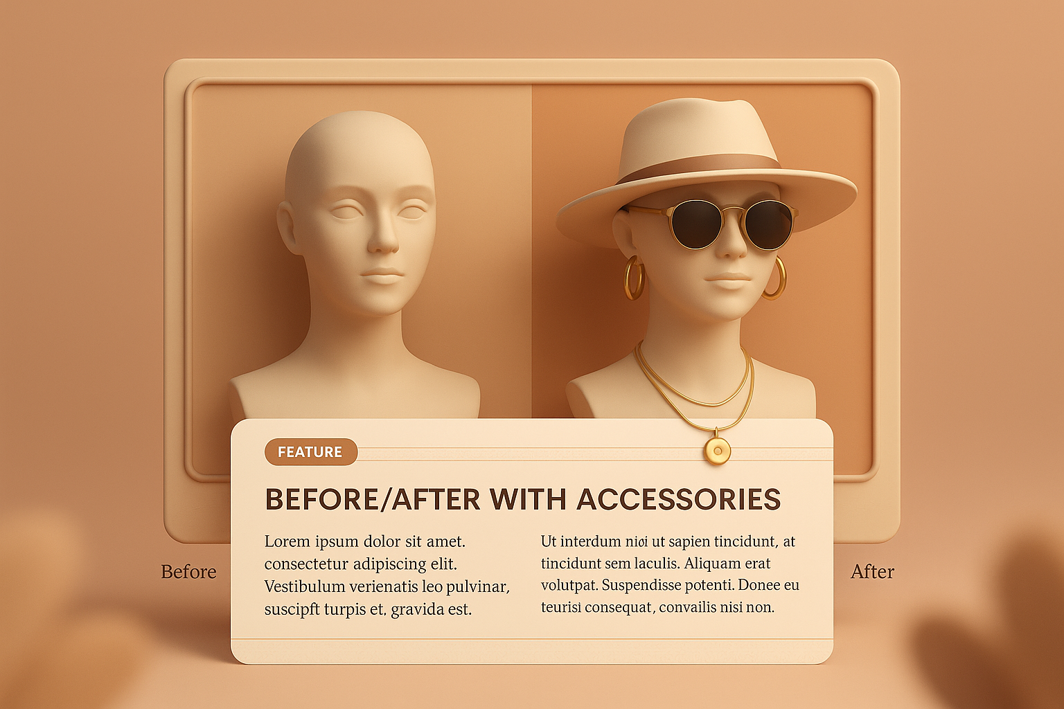3D Illustration of Before/After with Accessories Display
