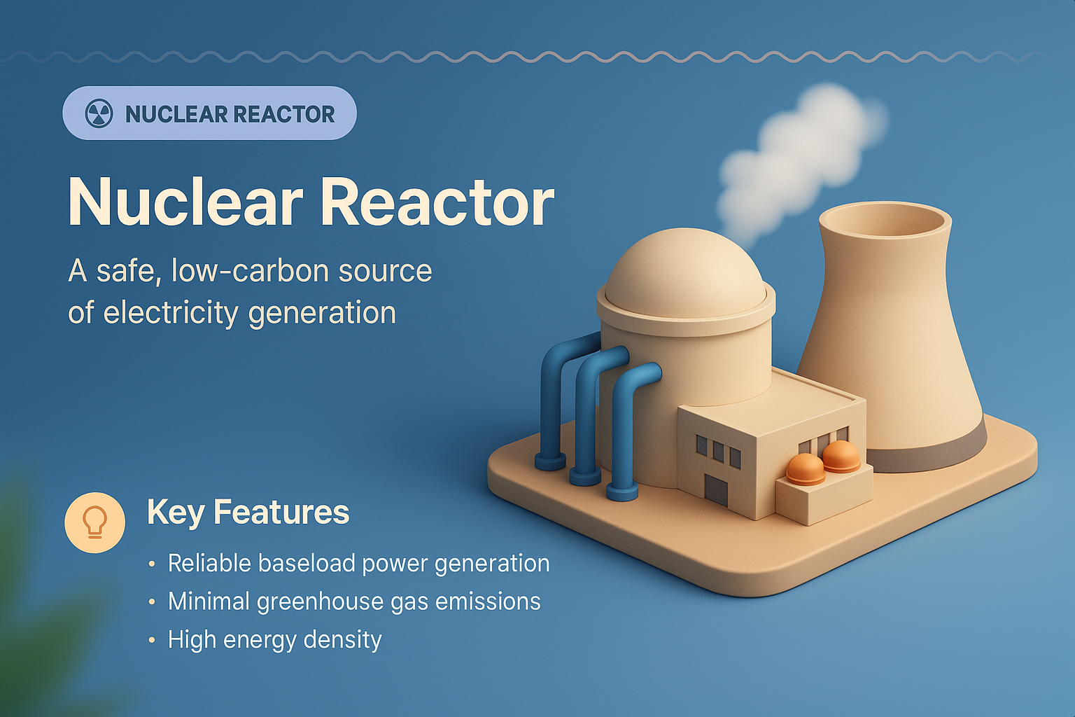 3D Illustration of a Nuclear Reactor with Key Features