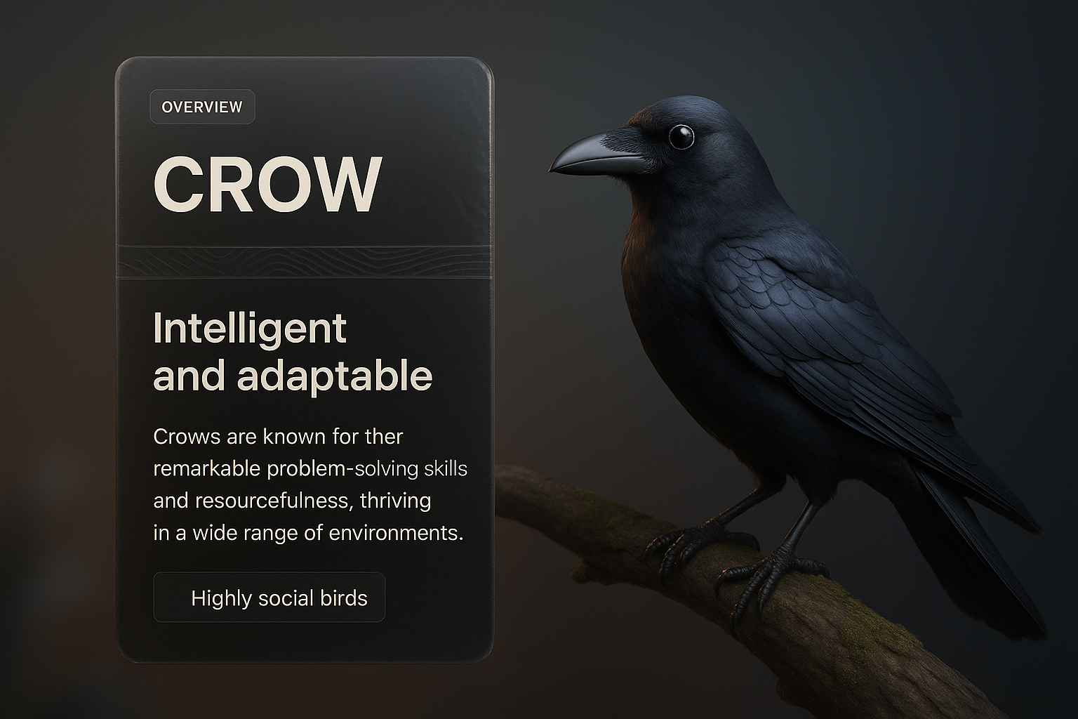 3D Illustration Featuring a Crow with Web Design Elements