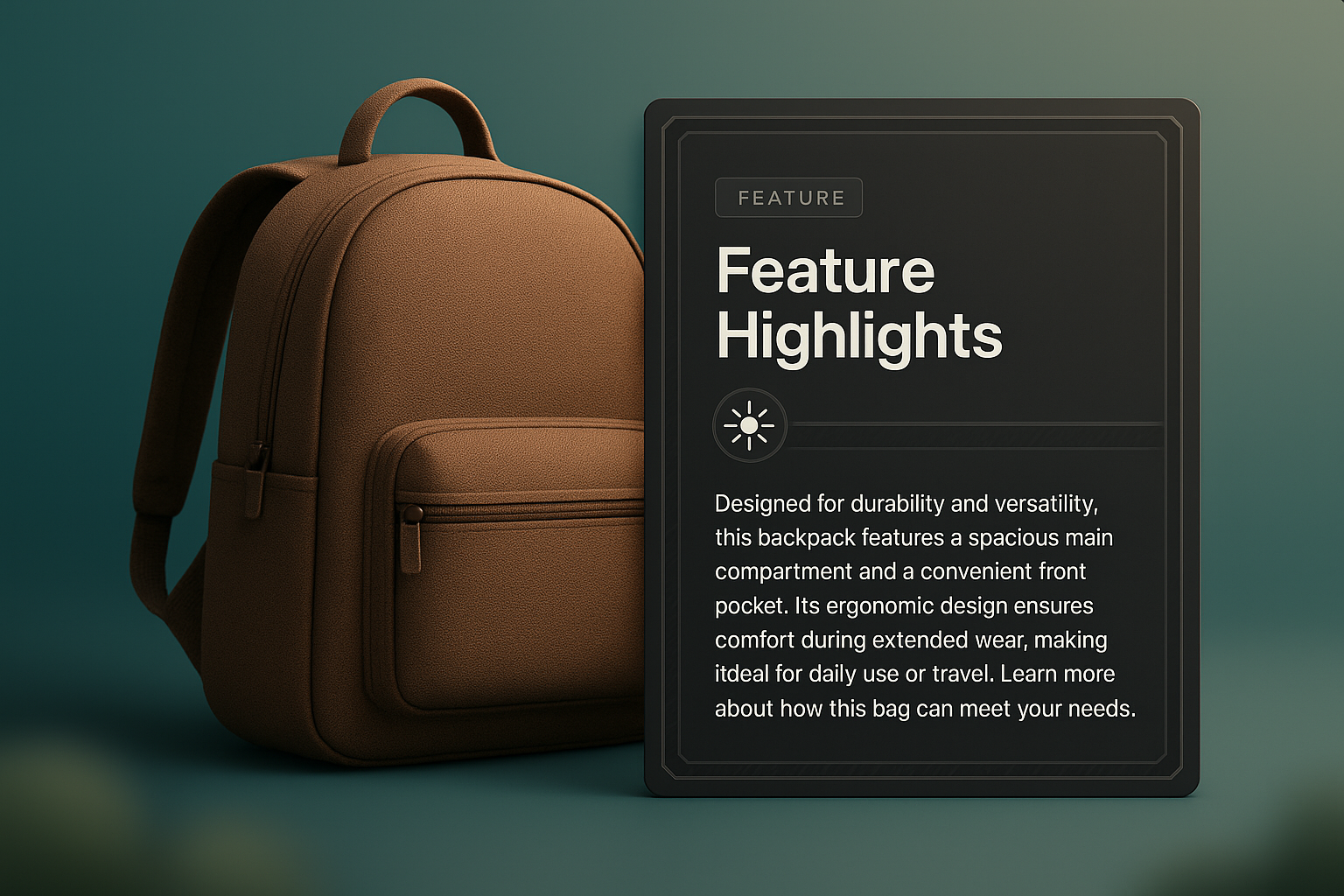 3D Illustration of a Stylish Backpack with Feature Highlights