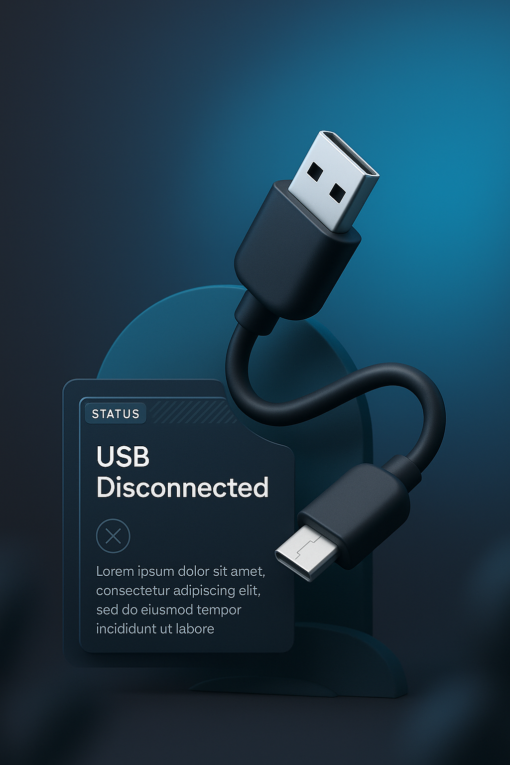 3D USB Disconnected Illustration with Dynamic Design Elements