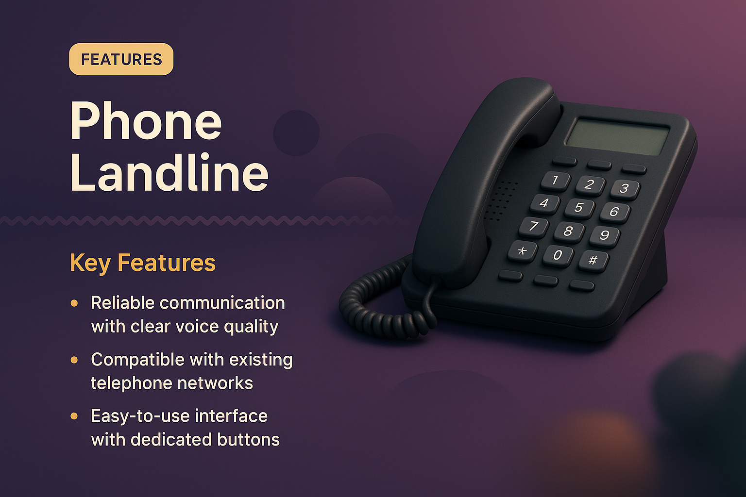 3D Phone Landline Illustration with Key Features