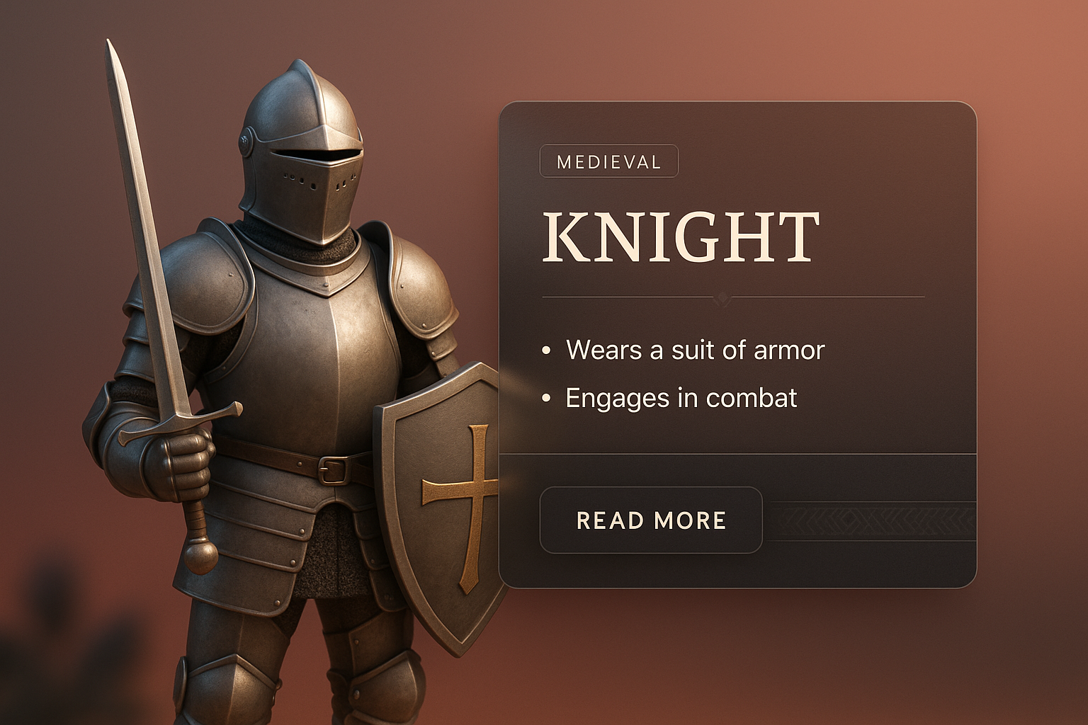 3D Knight Illustration with Stylish Information Blocks