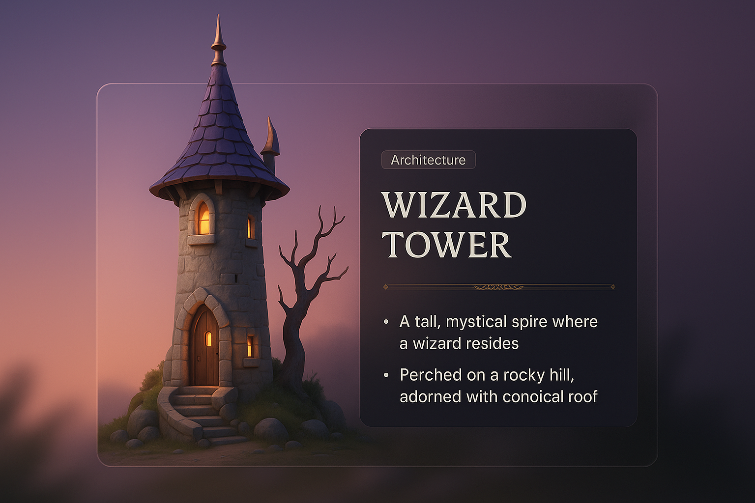 Enchanting Wizard Tower Design Illustration with Text Overlay