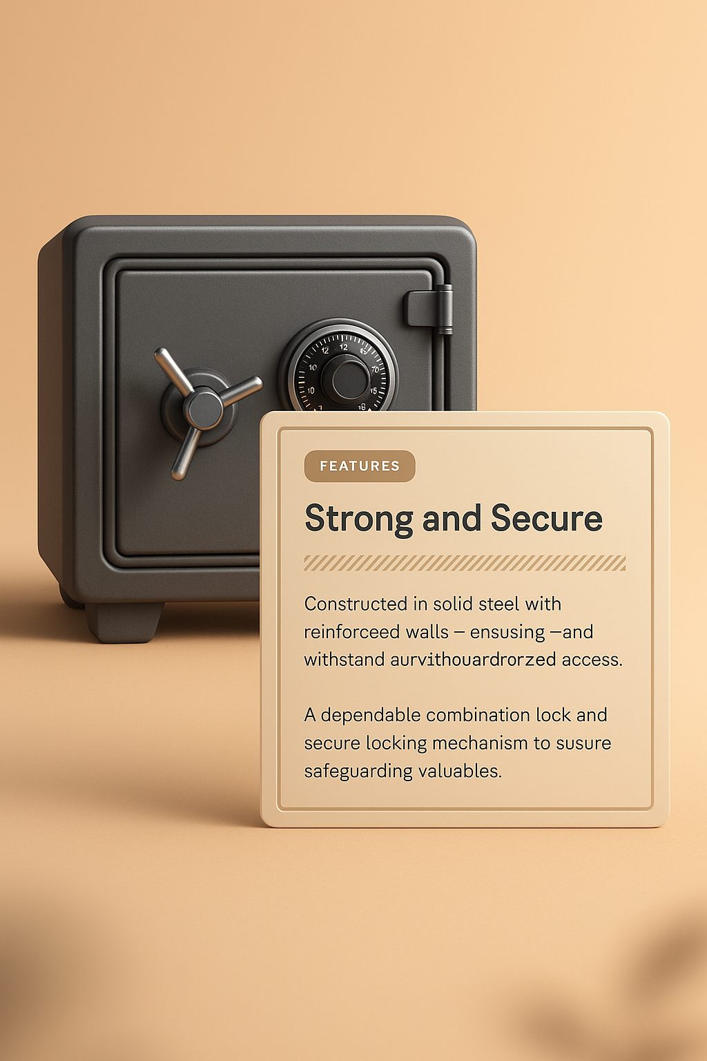 3D Illustration of a Safe with Feature Description Block