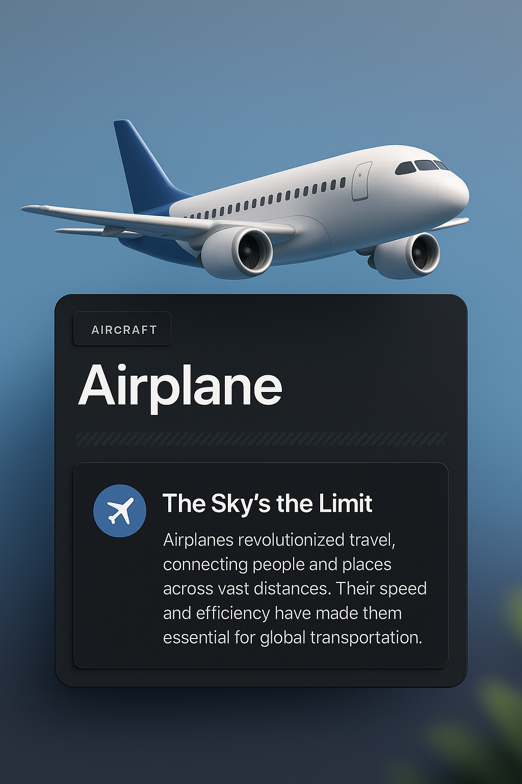 3D Airplane Illustration with Modern Design Elements