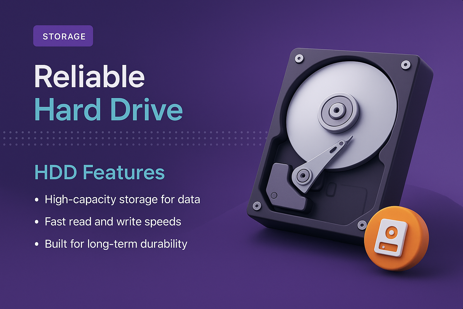 3D Illustration of a Reliable Hard Drive with Features