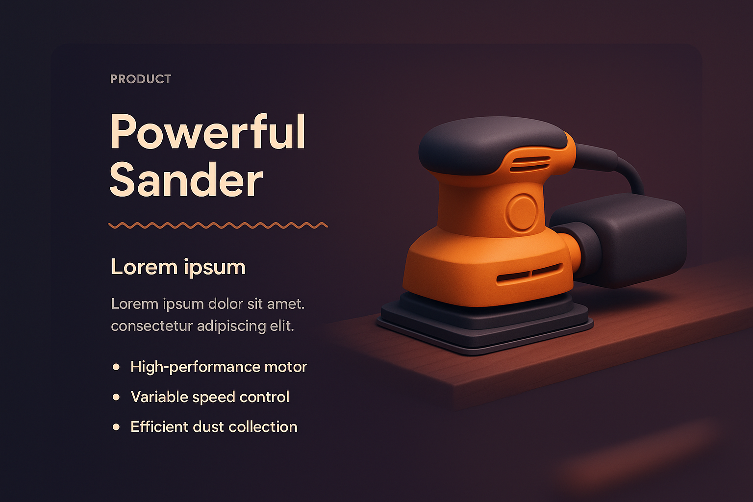 3D Illustration Landing Page for Powerful Sander Product