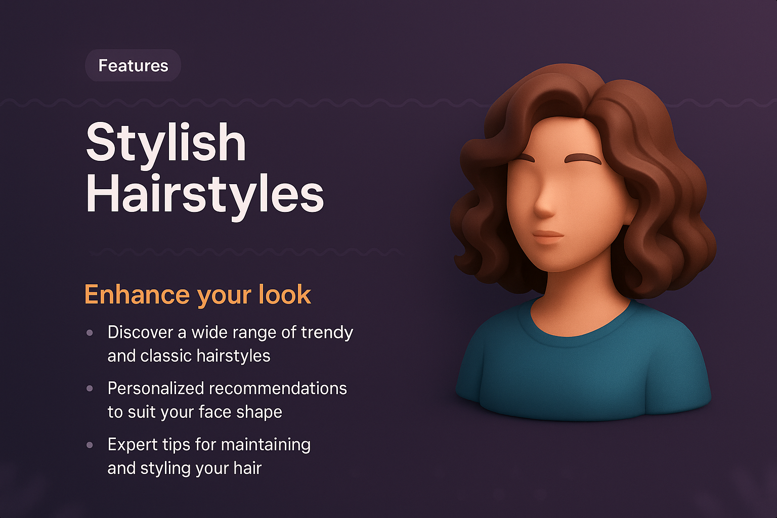 3D Hairstyles Landing Page Design with Features