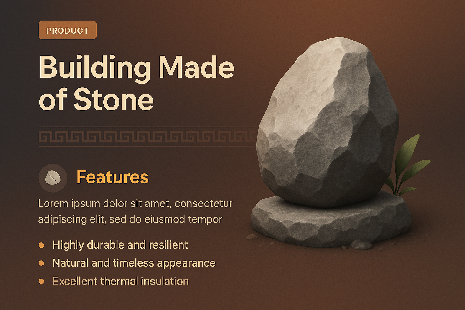 3D Stone Building Illustration with Features Description