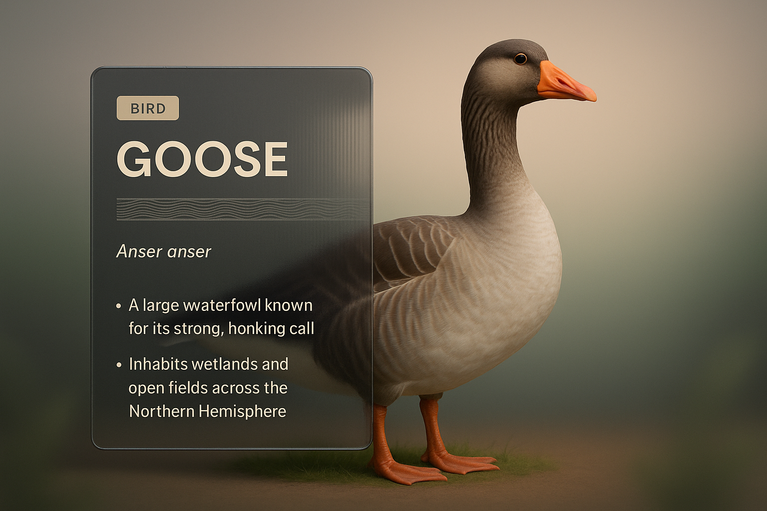 Realistic 3D Goose Illustration with Informative Overlay