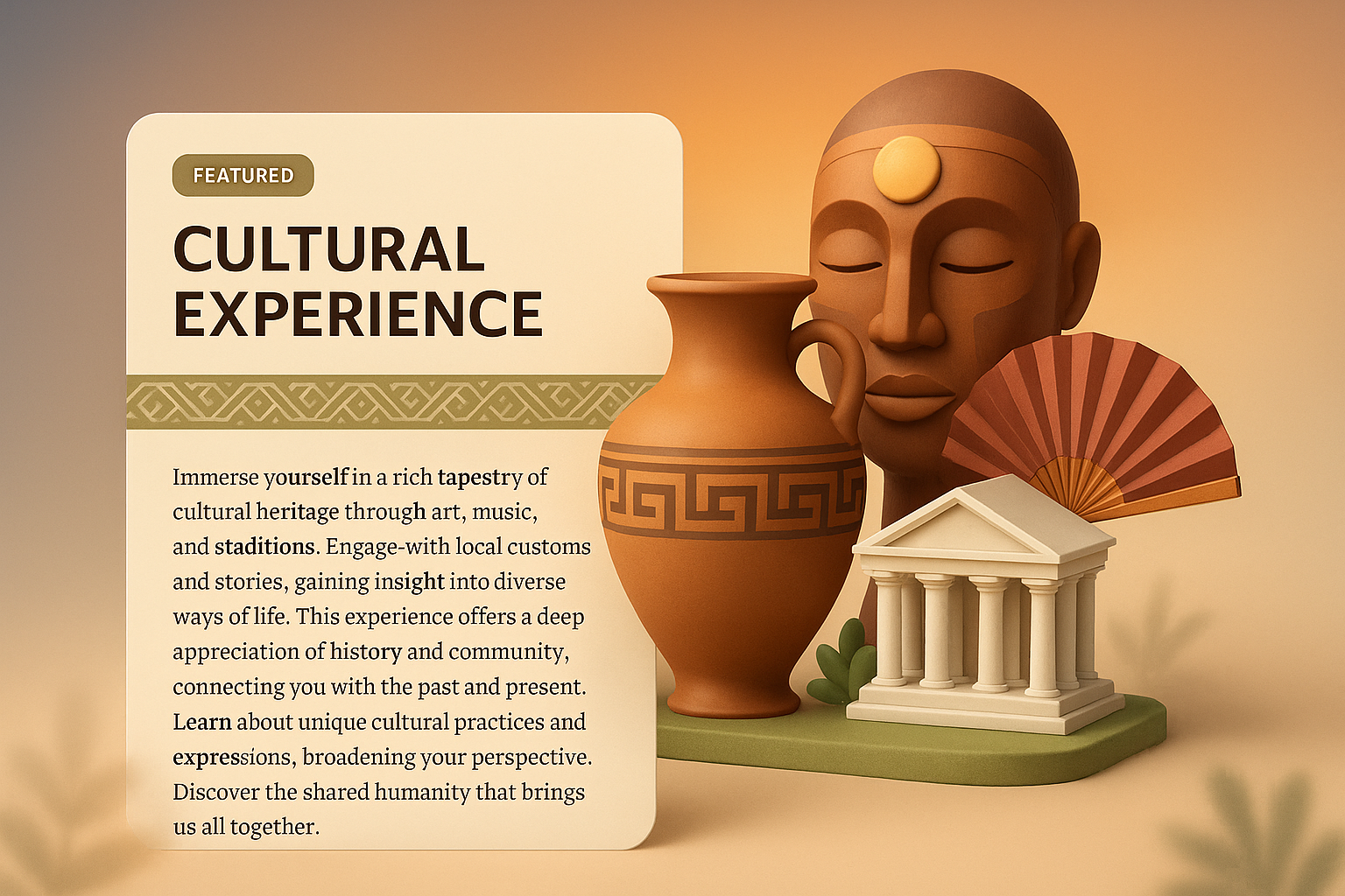 3D Illustration of Cultural Experience with Rich Visual Elements
