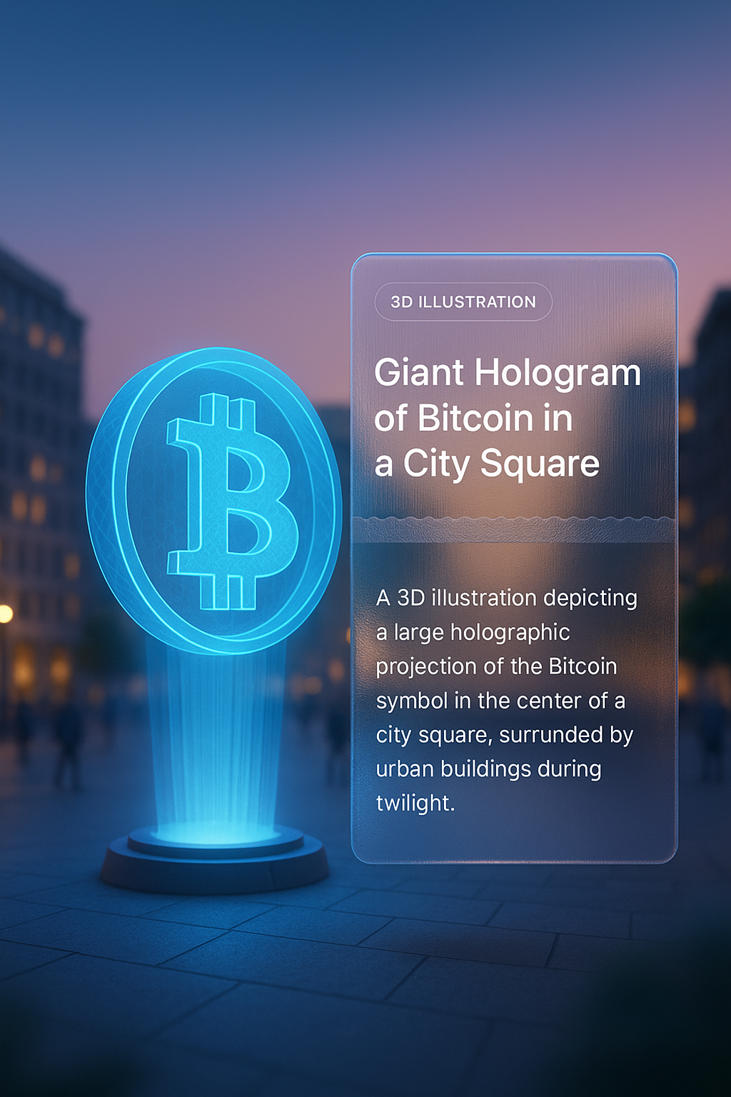 Giant Hologram of Bitcoin in a City Square