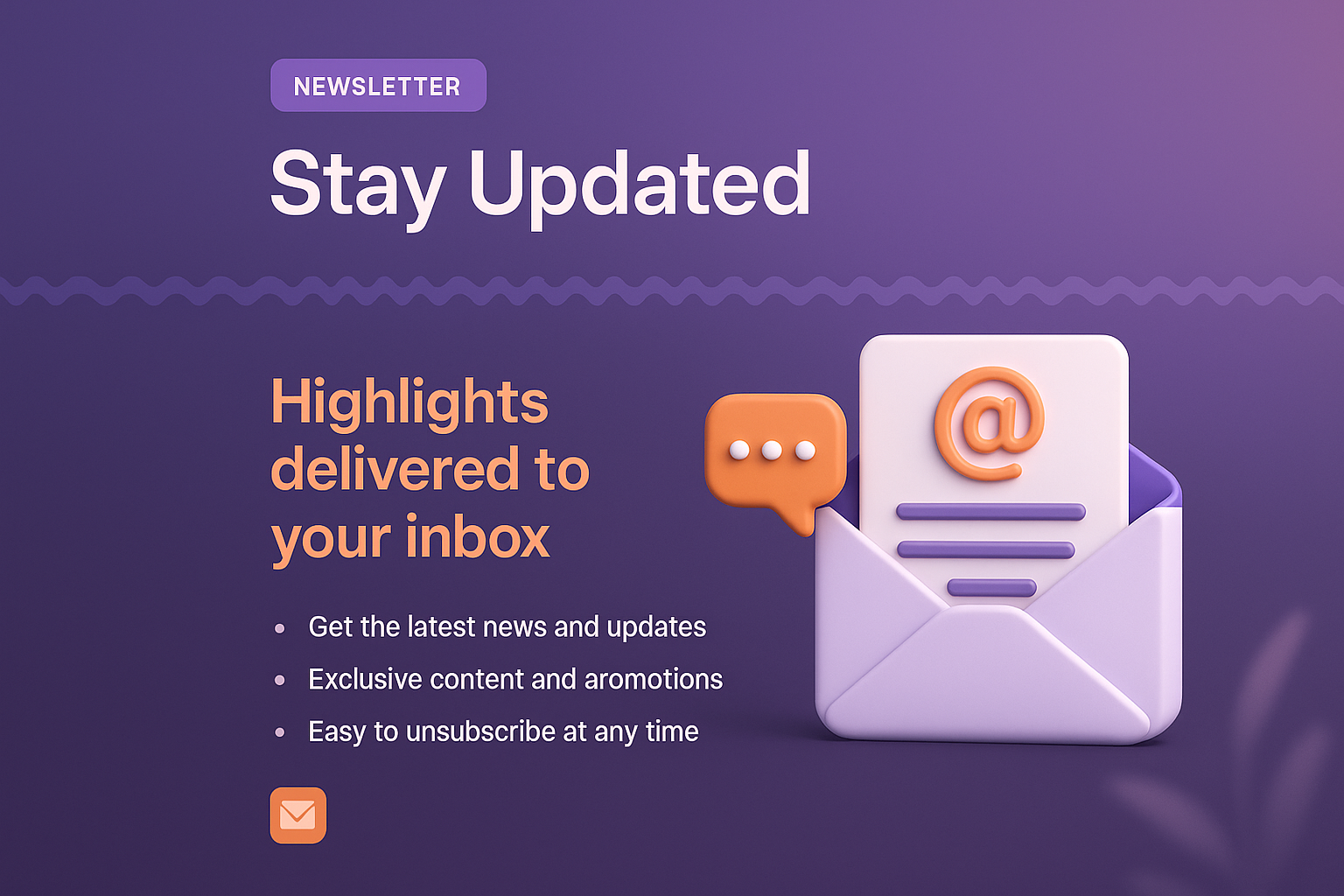 3D Newsletter Landing Page with Icon and Features