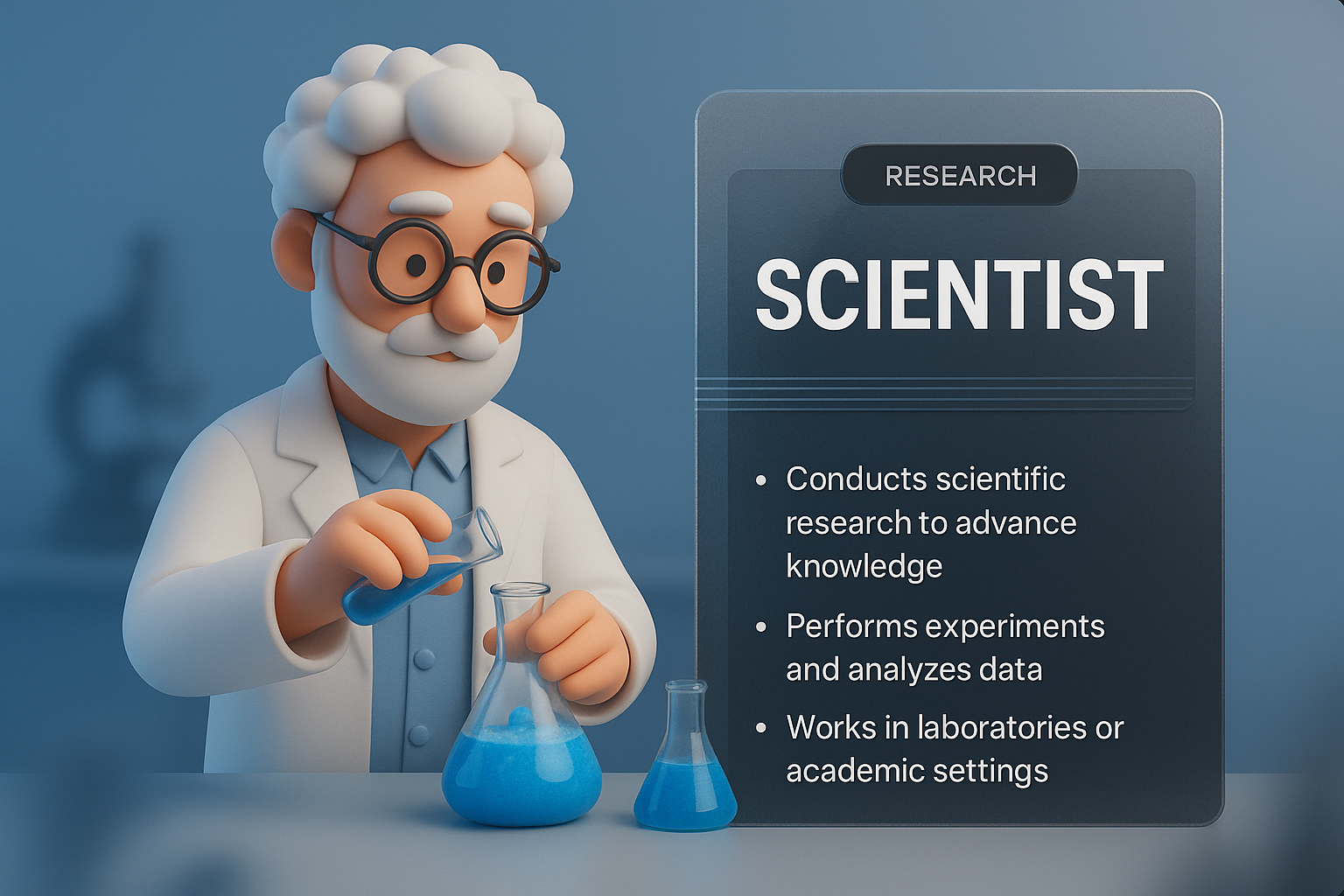 3D Illustration of a Scientist Conducting Research