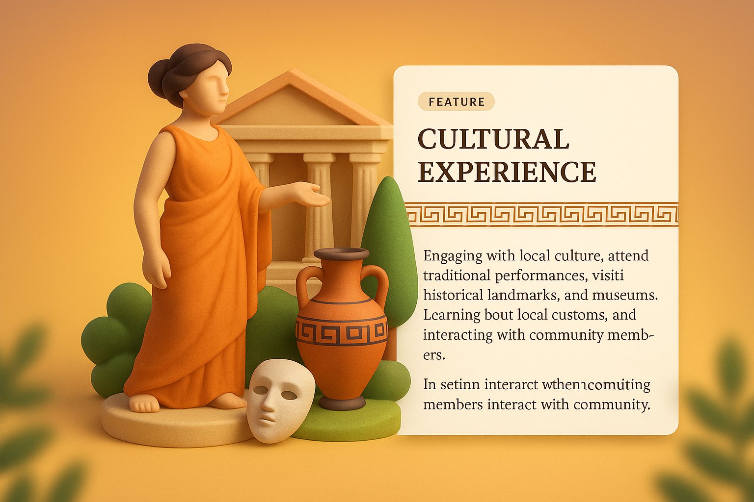 3D Illustration of Cultural Experience with Engaging Elements