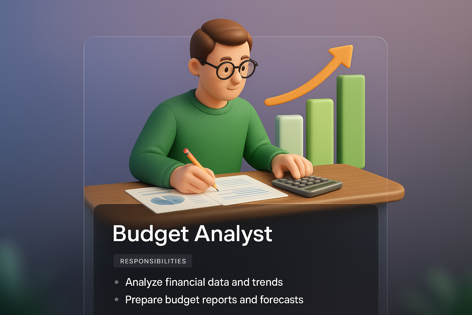 3D Illustration of a Budget Analyst with Financial Graphs
