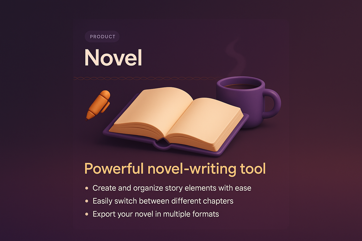 3D Illustration for a Novel Writing Tool Landing Page