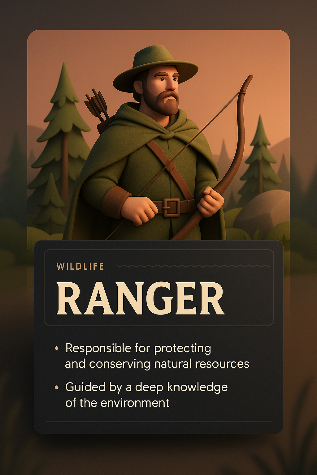 3D Wildlife Ranger Illustration with Informative Blocks