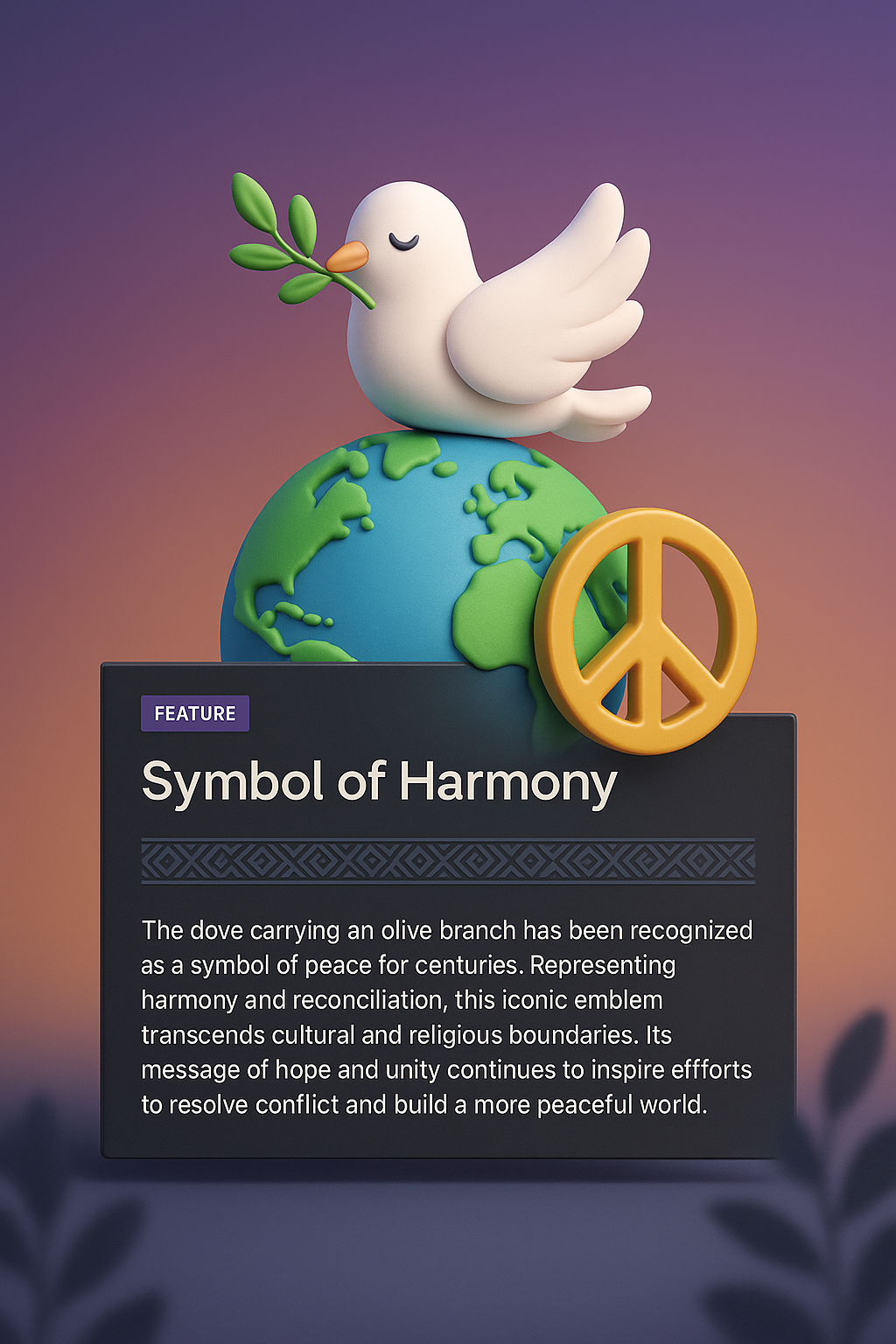 3D Illustration of Peace Symbol with Dove and Earth