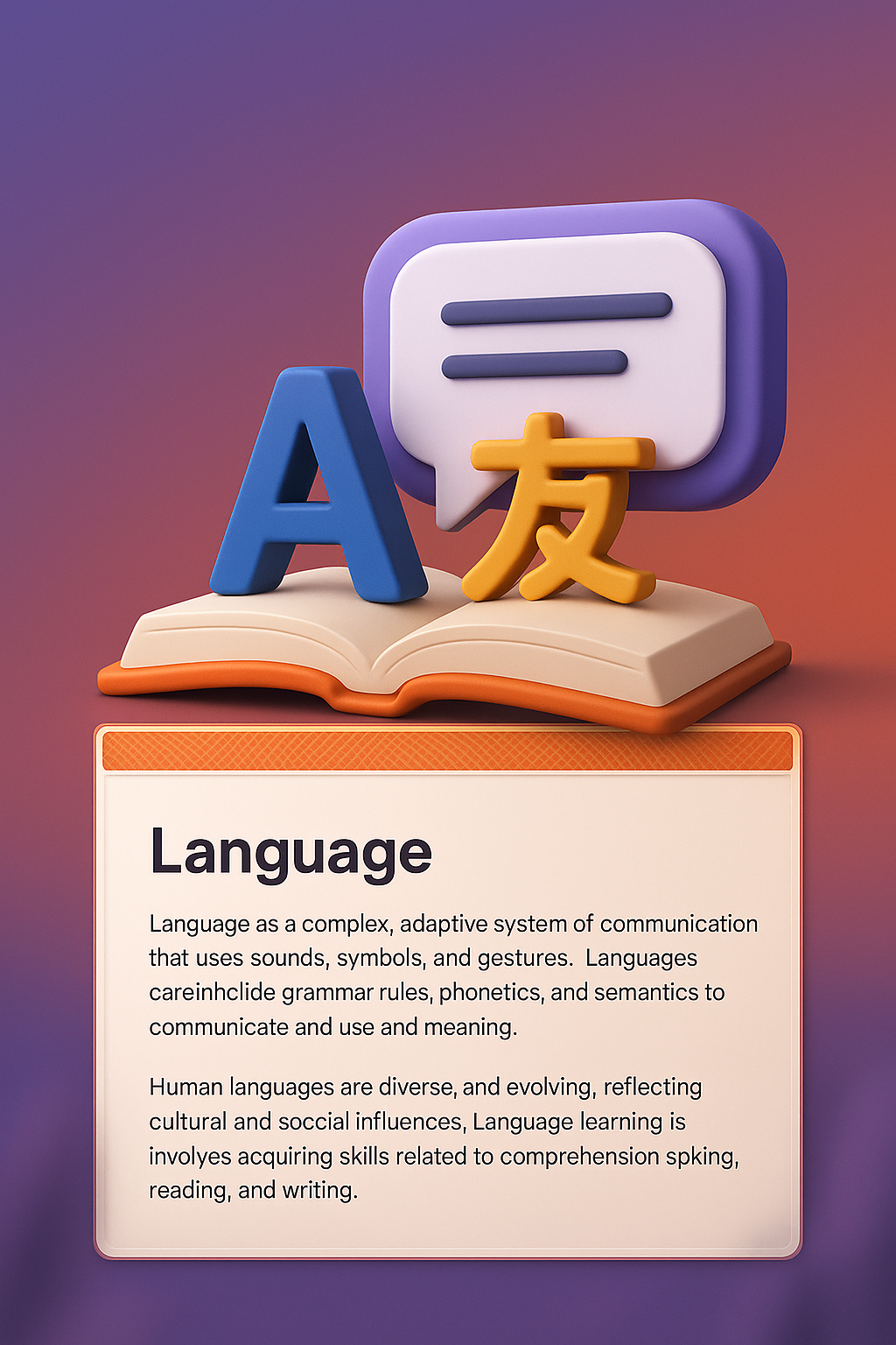 3D Web Design Concept Featuring Language Elements