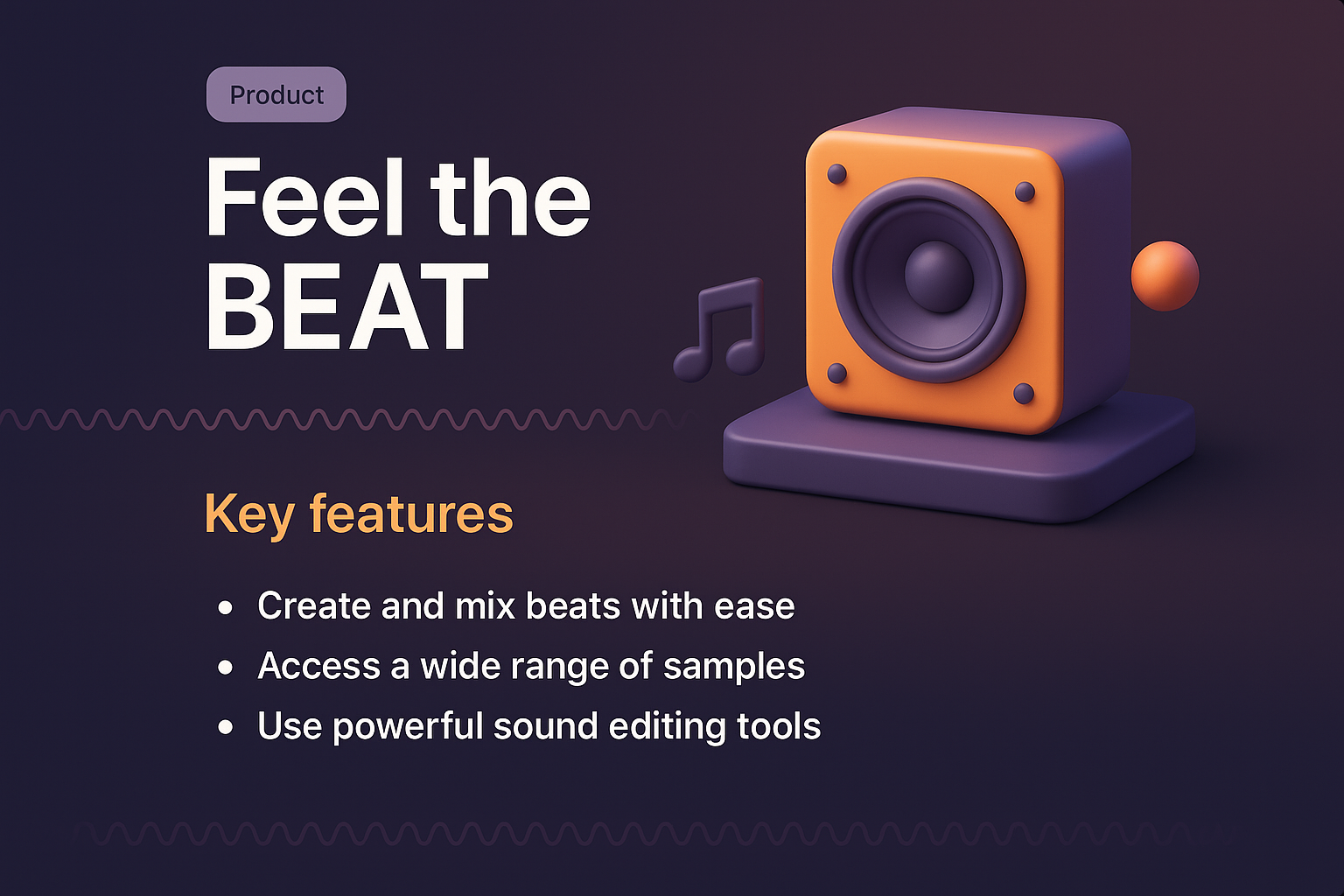 Stylish 3D Illustration for Music Editing Product Landing Page