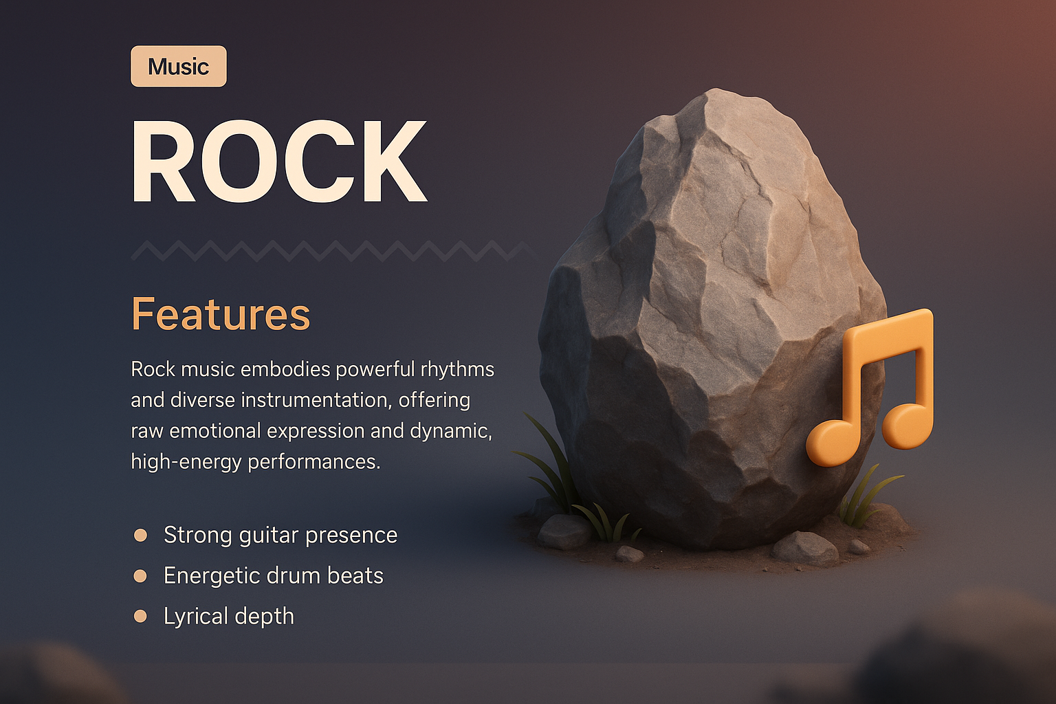 3D Illustration of Rock Music Identity with Features