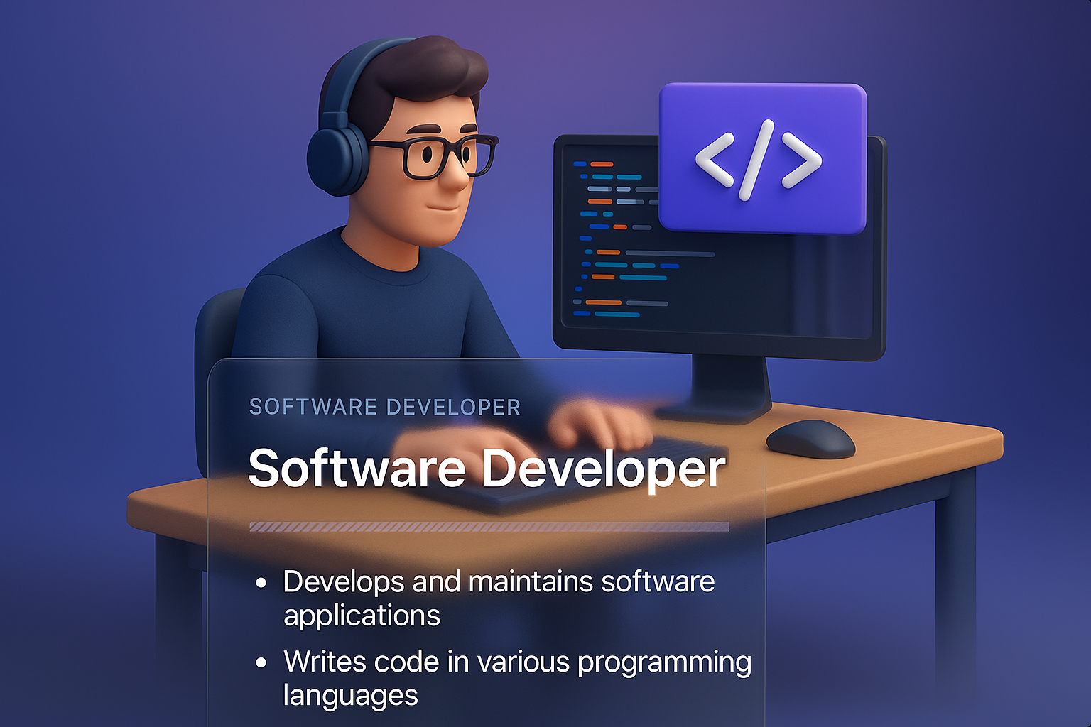 3D Software Developer Illustration with Transparent Layer Elements