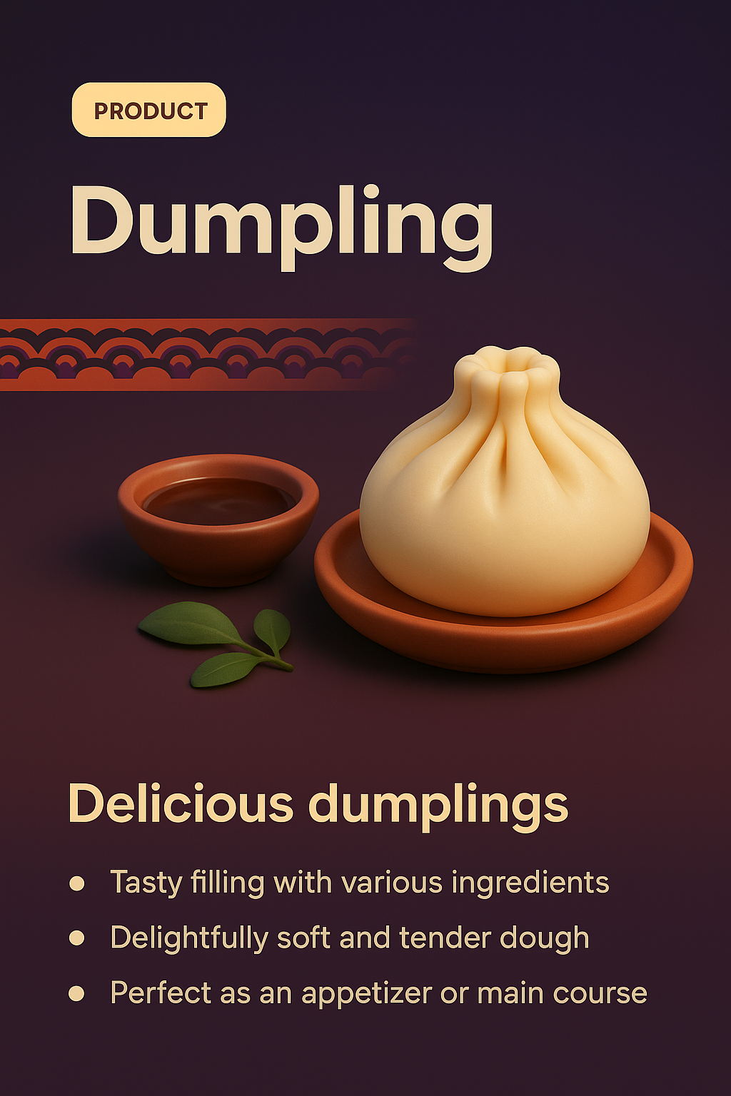 Elegant Dumpling Landing Page Design with 3D Illustration