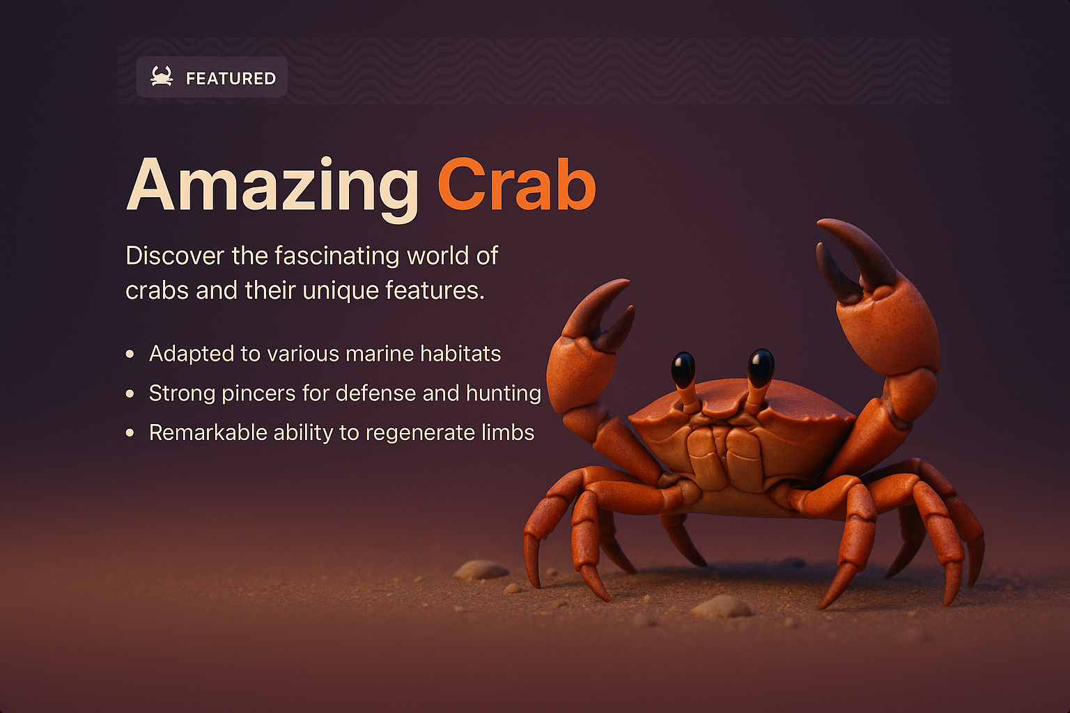 Amazing Crab Landing Page Design with 3D Illustration