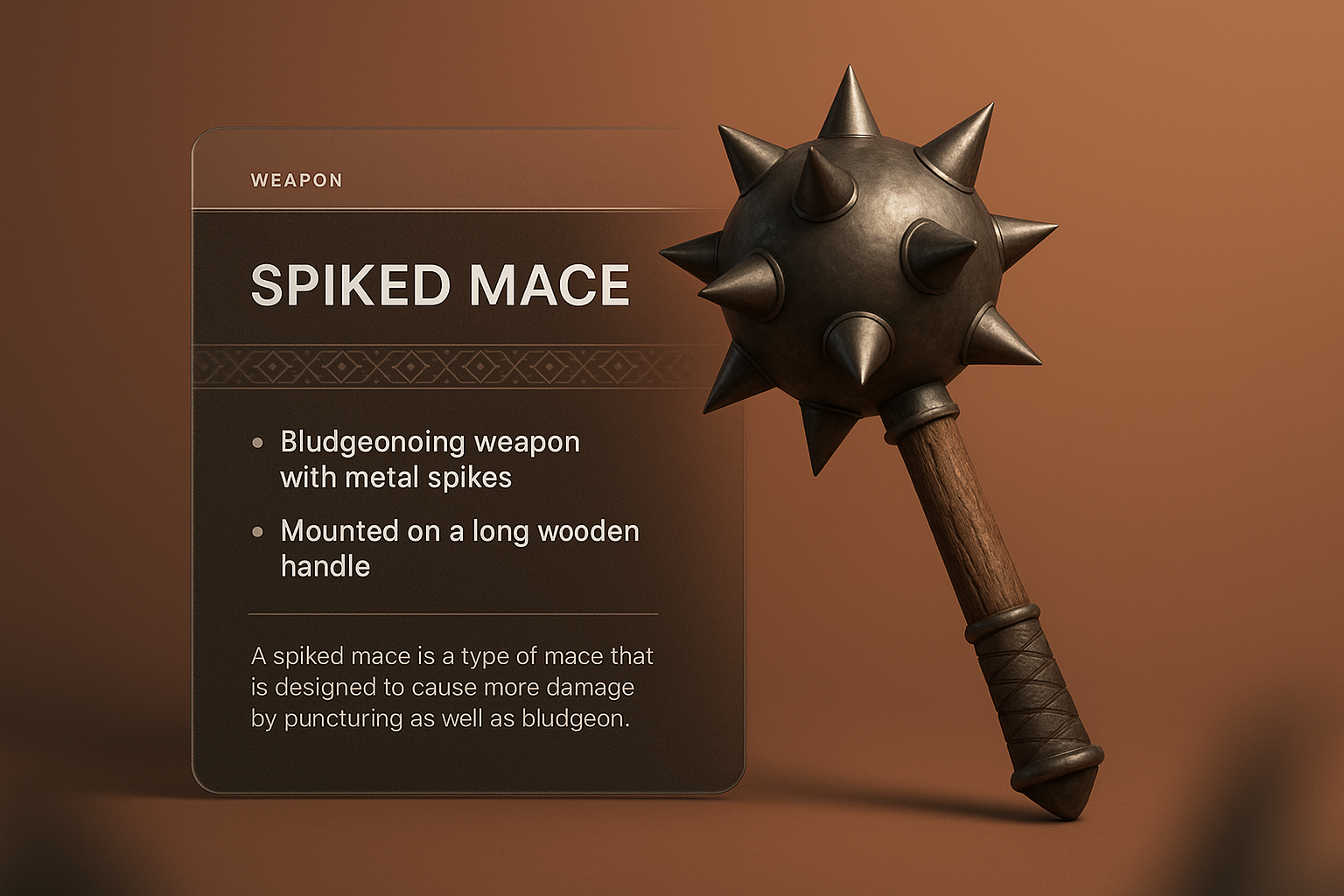 3D Spiked Mace Illustration with Informative Overlay