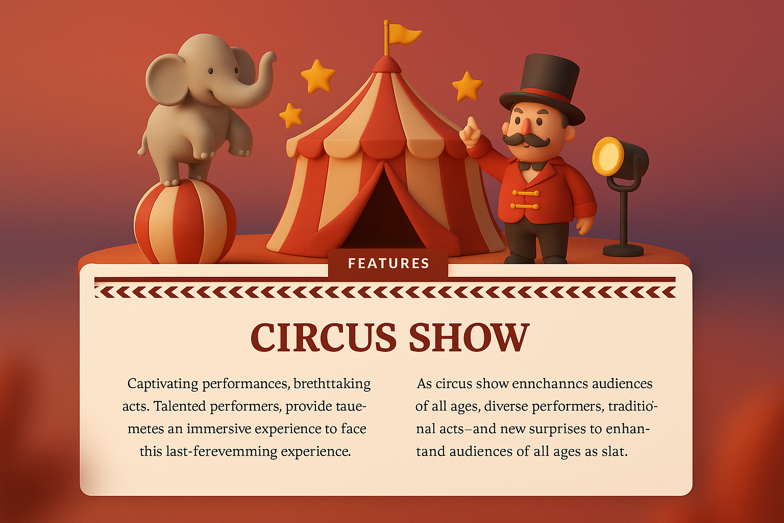 3D Circus Show with Performers and Elephant