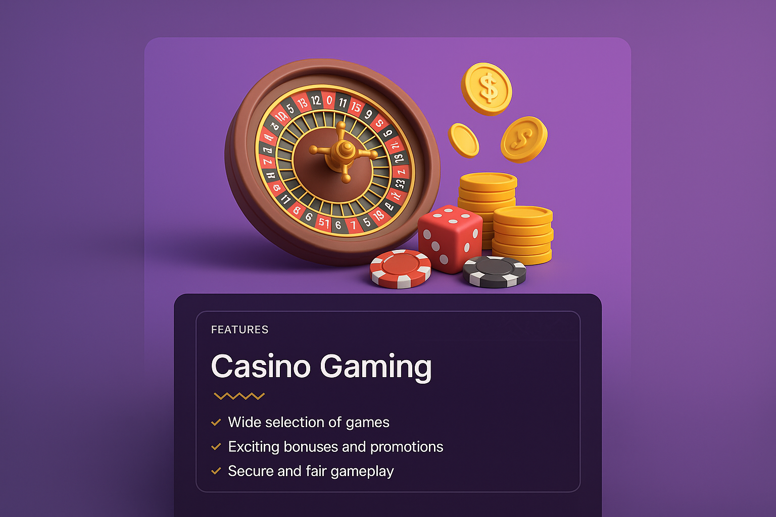 3D Casino Illustration Featuring Roulette and Gaming Features
