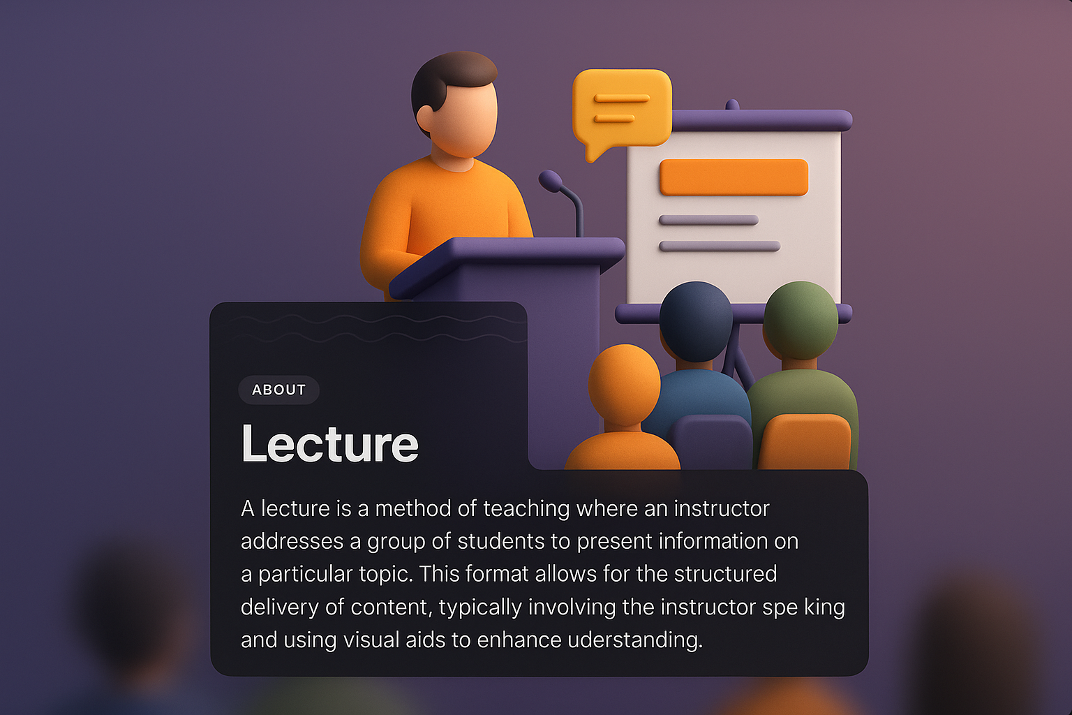 3D Illustration of a Lecture with Integrated Design Elements