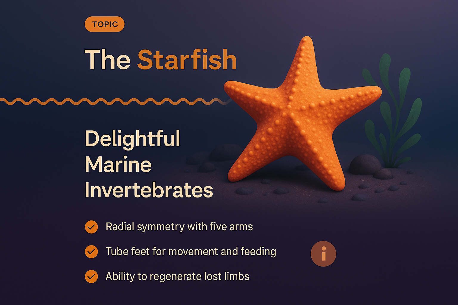 3D Starfish Illustration with Features Overview