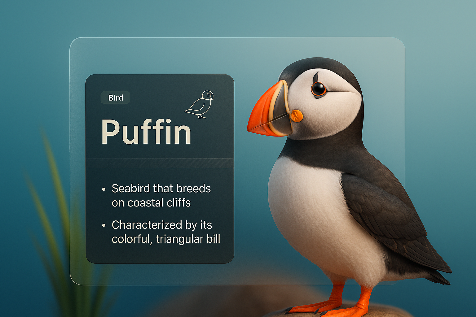 3D Puffin Illustration with Informative Overlay