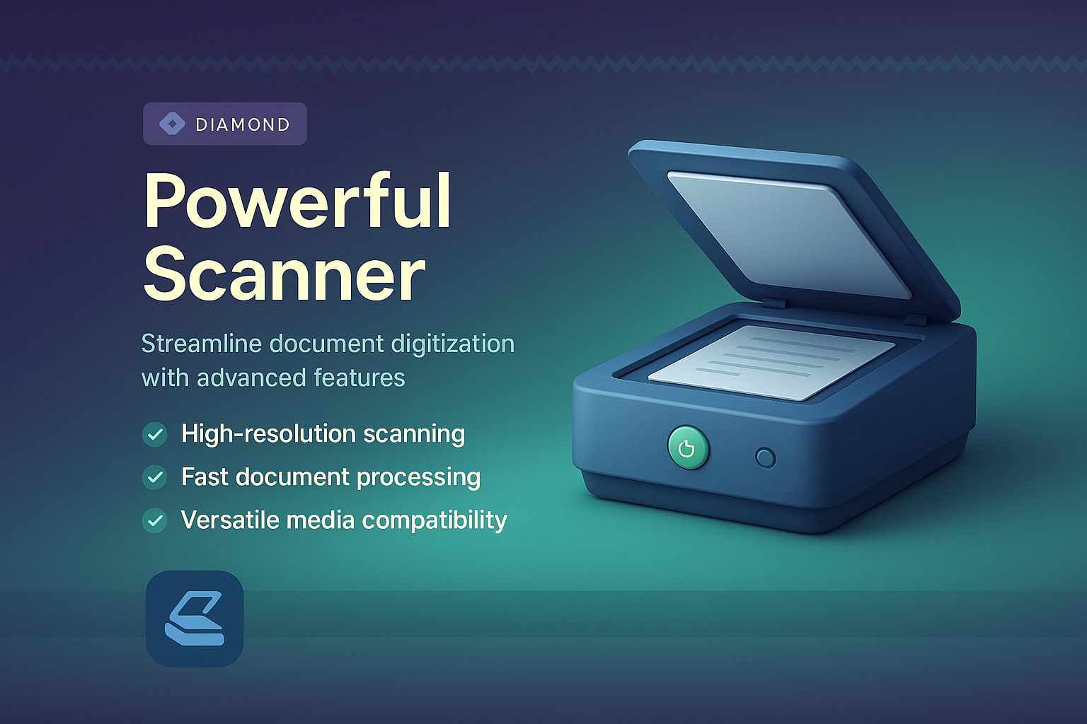 3D Illustration of a Powerful Scanner with Feature Highlights