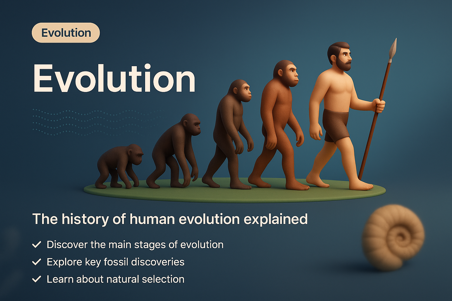 3D Evolution Illustration Showcasing Human Evolution Stages
