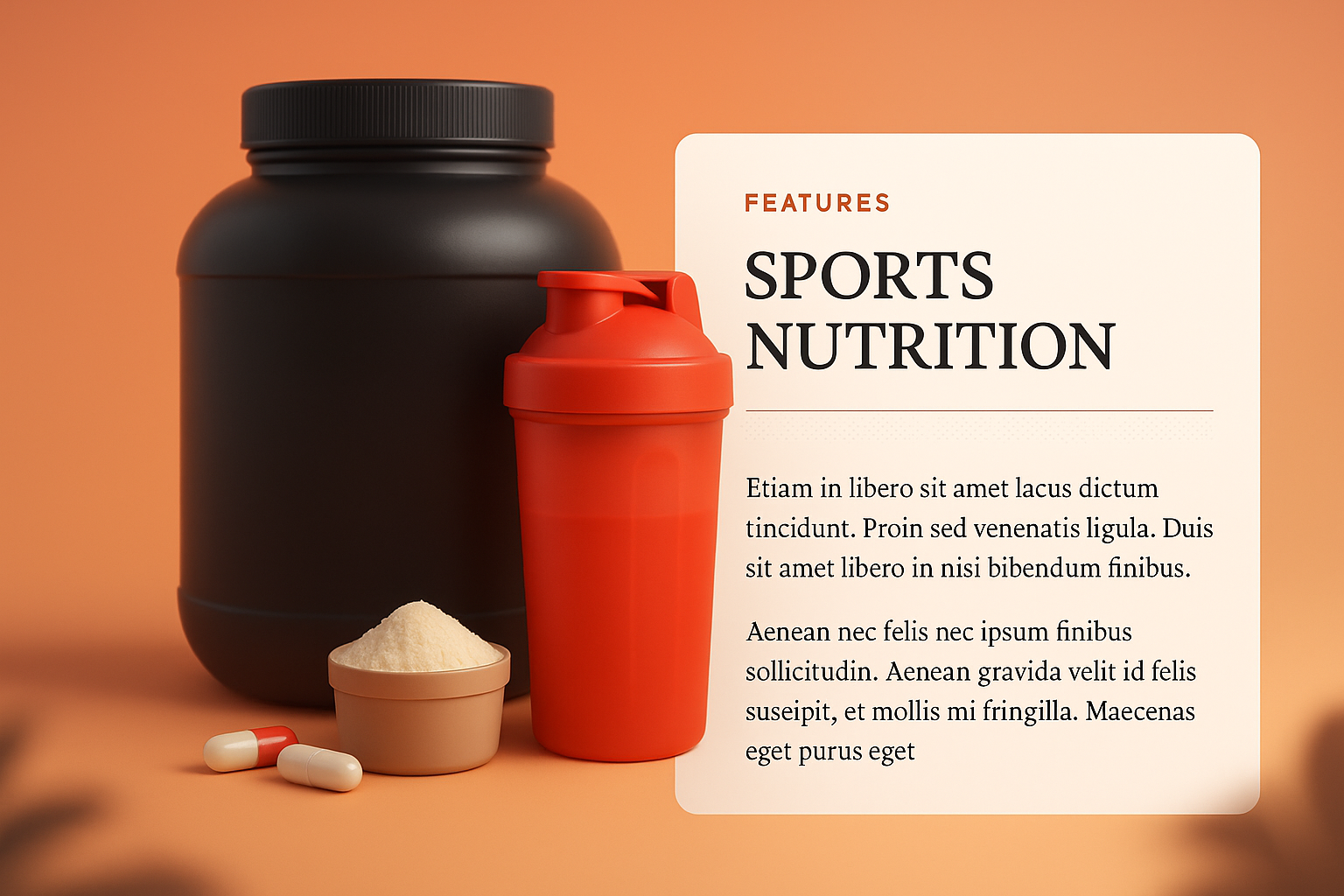 3D Illustration of Sports Nutrition Products and Features