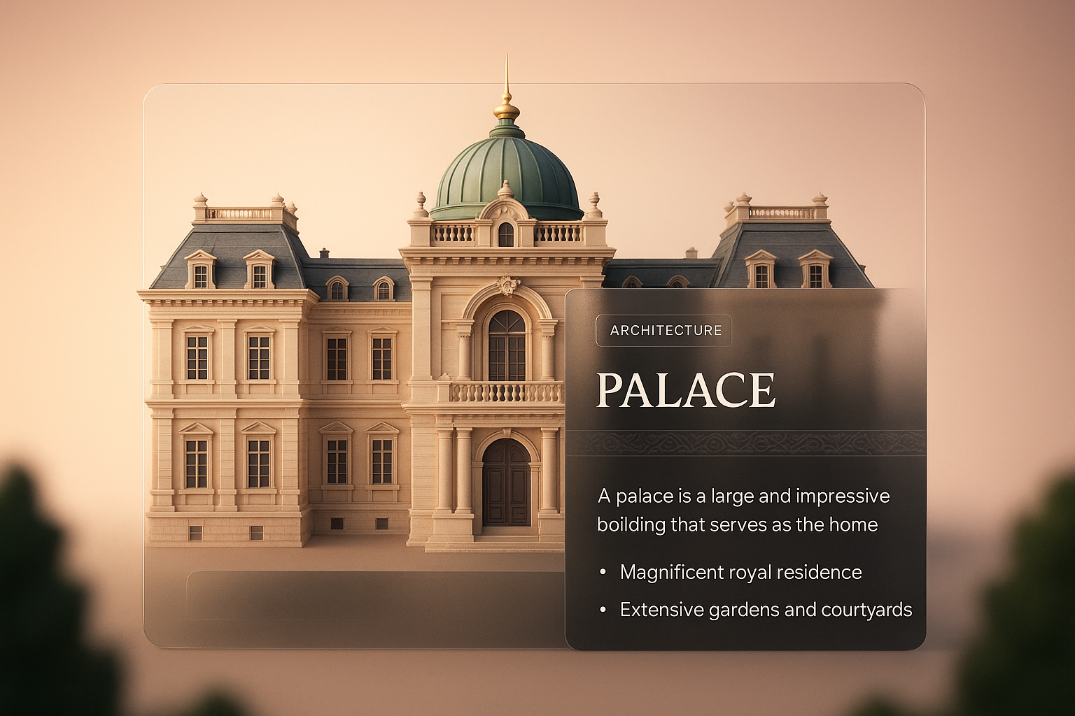 Elegant 3D Palace Design with Integrated Text Elements