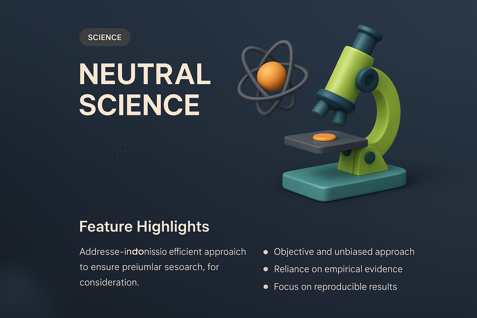 3D Illustration of Neutral Science Concepts with Microscope and Atom