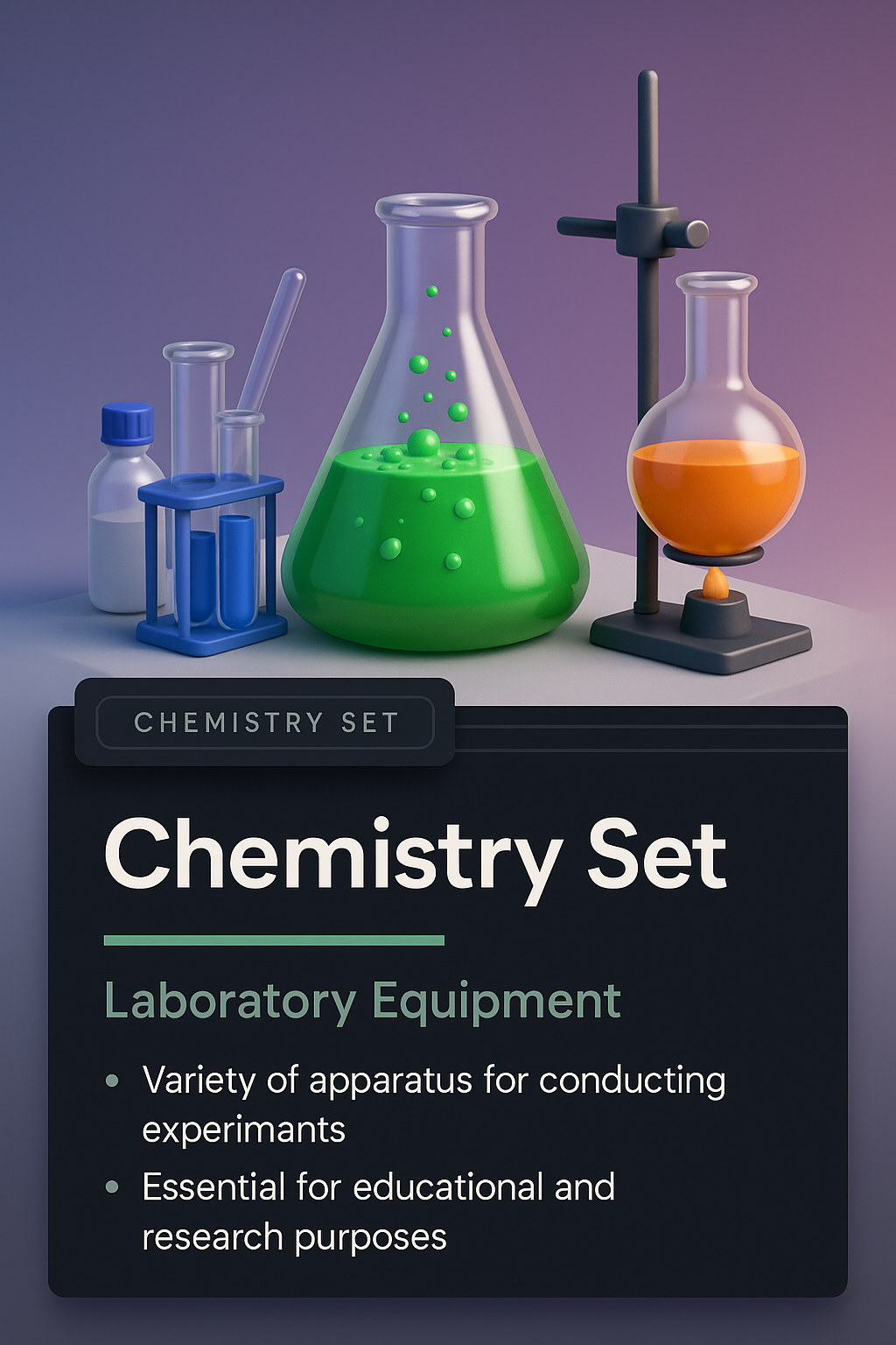 3D Chemistry Set Illustration with Lab Equipment