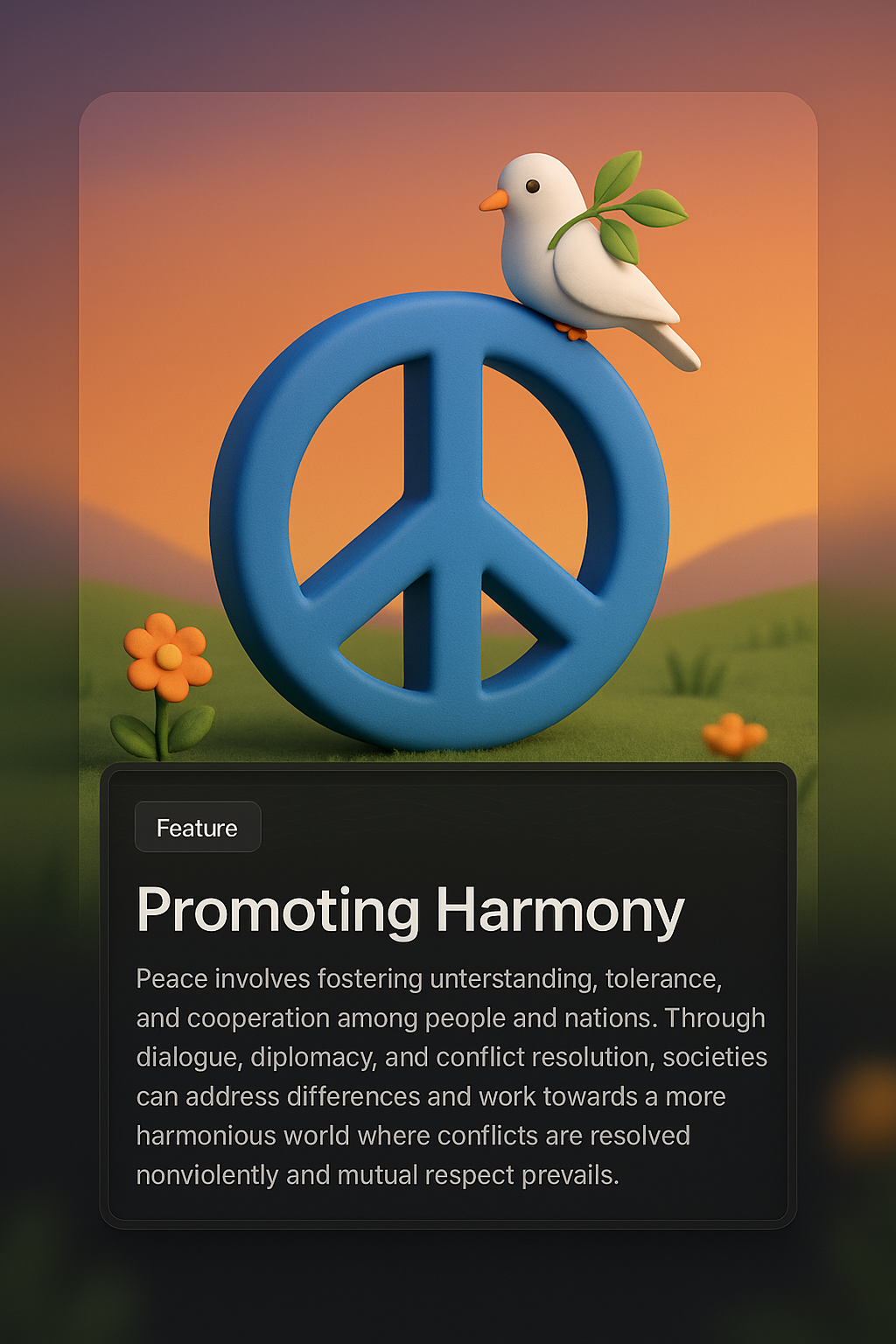 3D Illustration of Peace Symbol with Harmony Theme