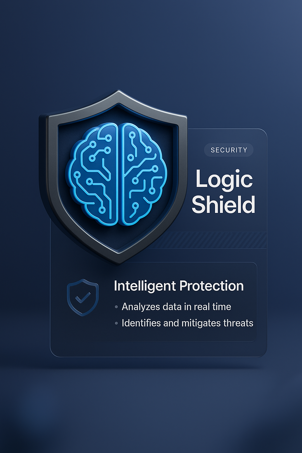 3D Illustration of Logic Shield with Dark Integration Elements